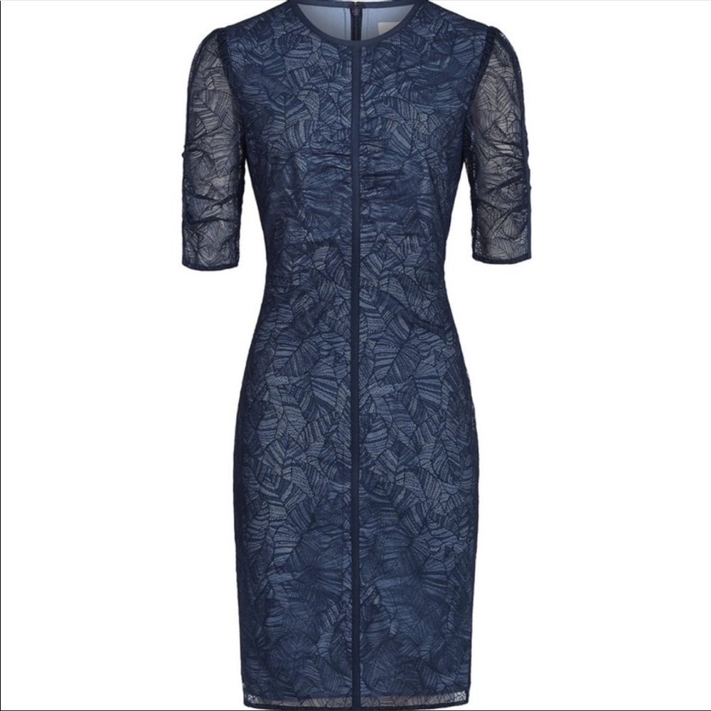 Reiss Willo Leaf Lace Dress in Navy
